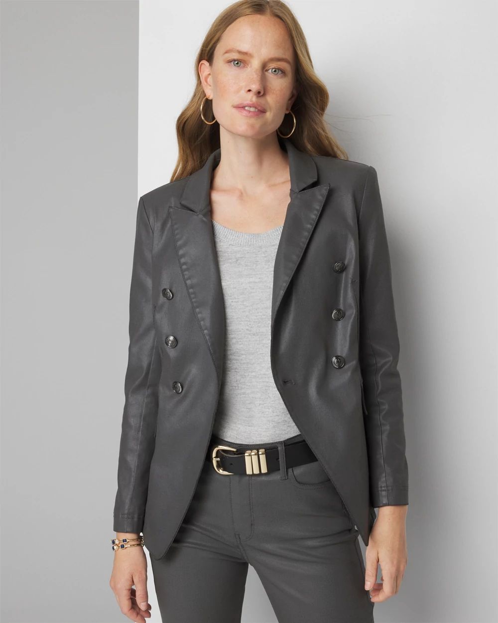 WHBM Petite Coated Denim Studio Blazer White House Black Market